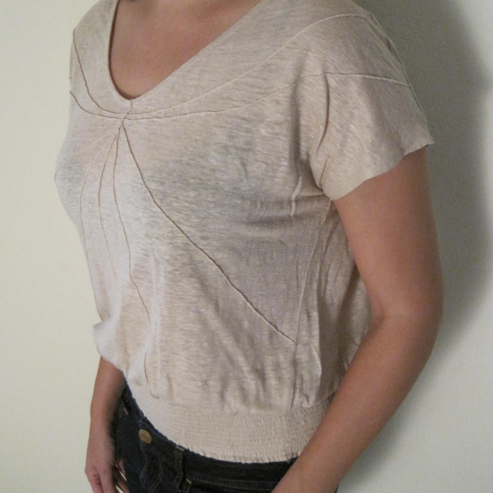 GIANNI BINI CAP SLEEVE TAN EGGSHELL BEIGE TOP MED - Picture 2 of 4